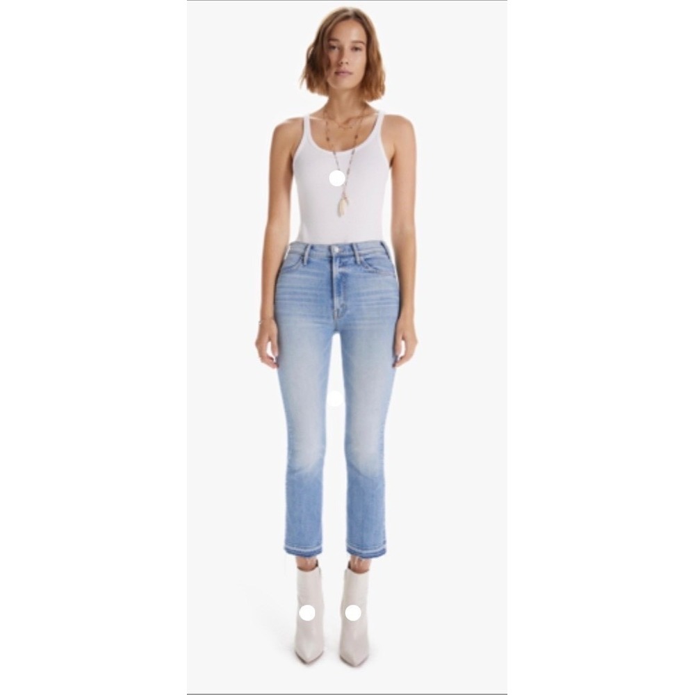 Mother The Hustler Ankle Fray‎ High Rise Flare Jeans Light Blue WashSz 24
